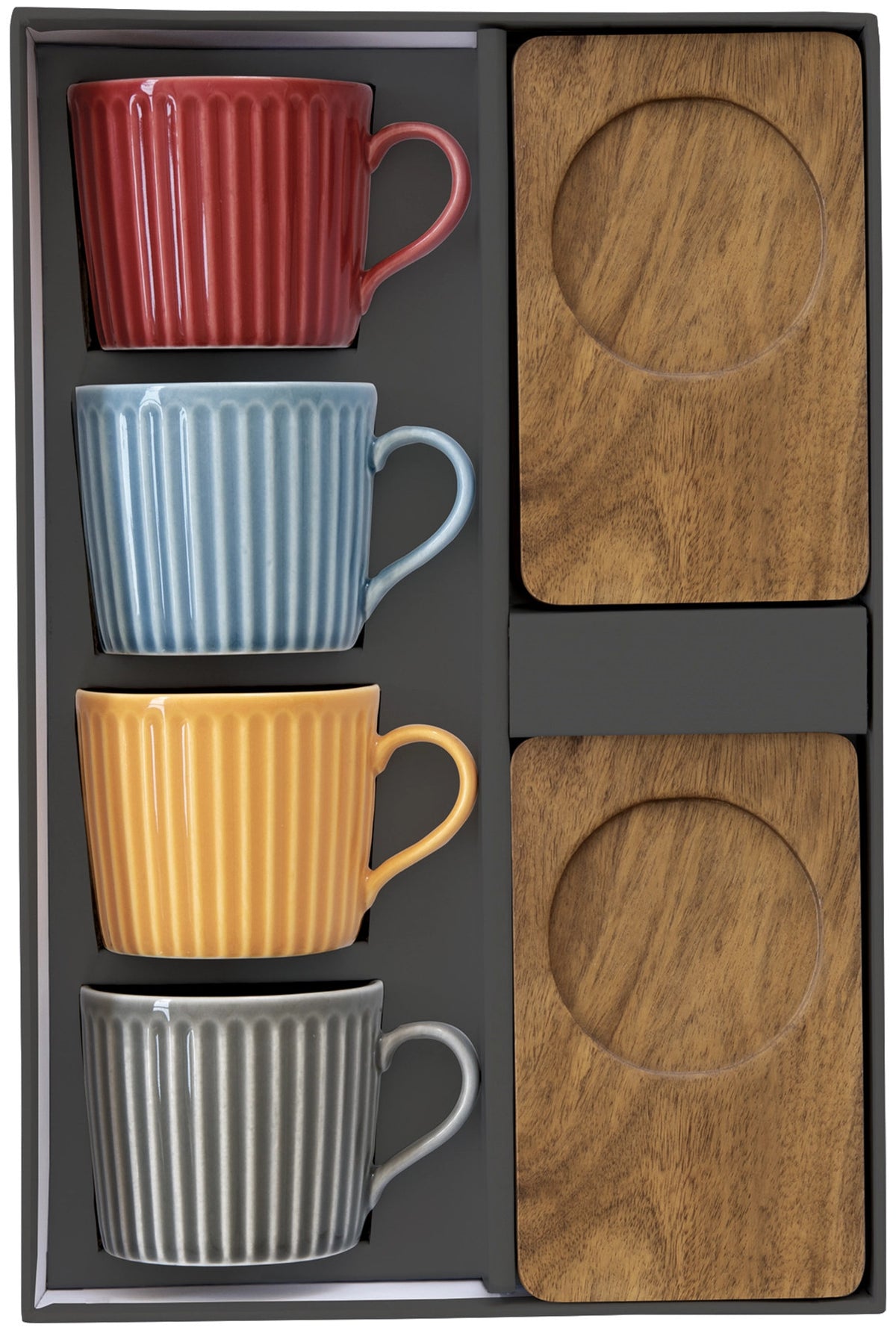 4er Set Take a Break Espressotasse 110ml mit Akazienunters. in Mehrfarbig präsentiert im Onlineshop von KAQTU Design AG. Tasse ist von Easy Life