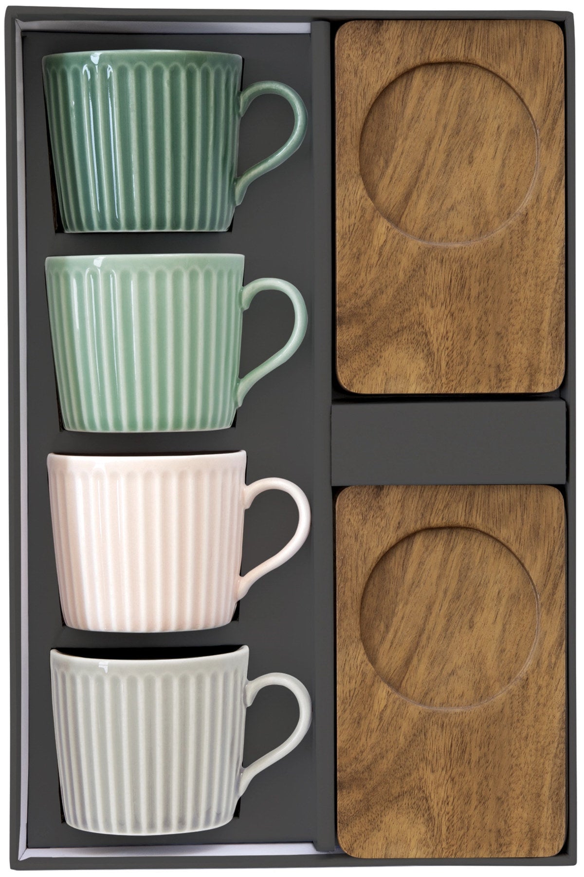 4er Set Take a Break Espressotasse 110ml mit Akazienunters. in Mehrfarbig präsentiert im Onlineshop von KAQTU Design AG. Tasse ist von Easy Life