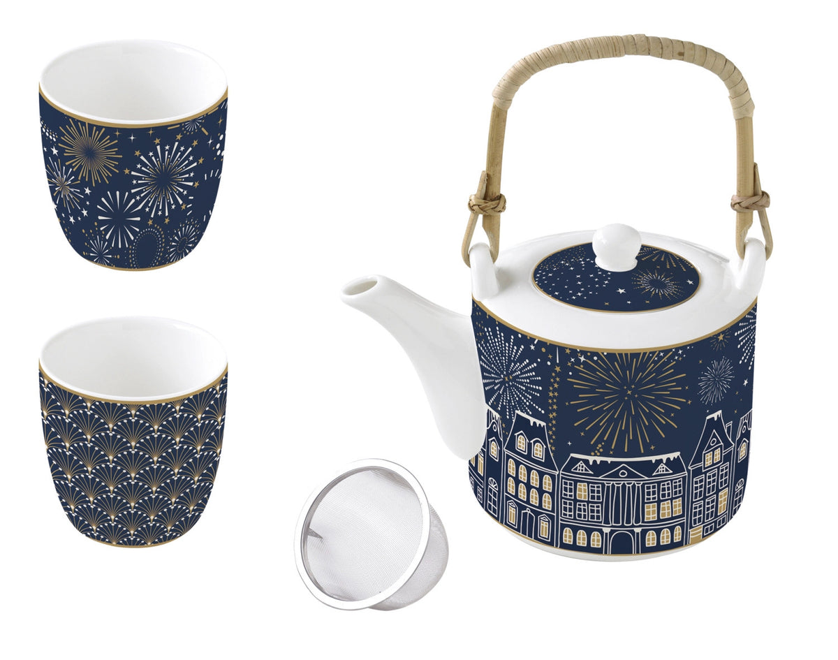 Midnight Teeset Teekanne 600ml mit zwei Tassen Porzellan in Blau präsentiert im Onlineshop von KAQTU Design AG. Tasse ist von Easy Life