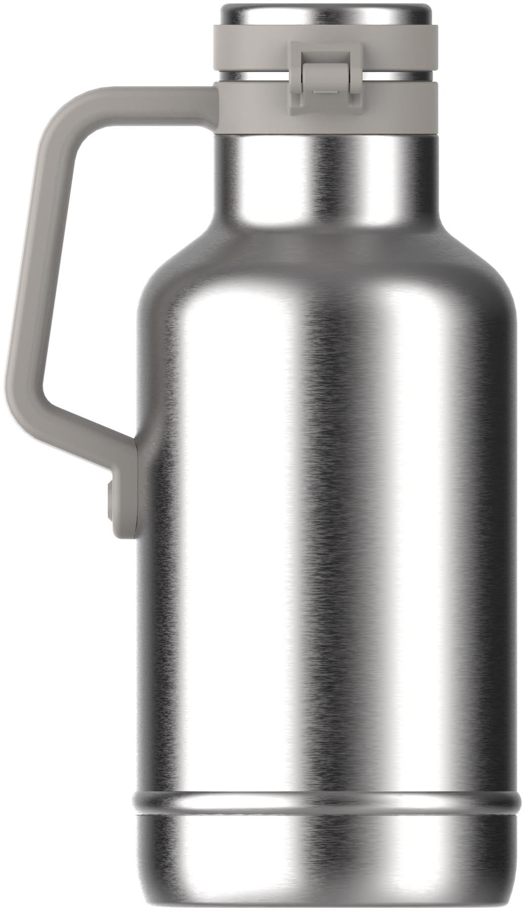 Stylischer Easy-Pour Growler aus Edelstahl in Grau, ideal für Getränke unterwegs. Perfekt für Ausflüge und Picknicks.