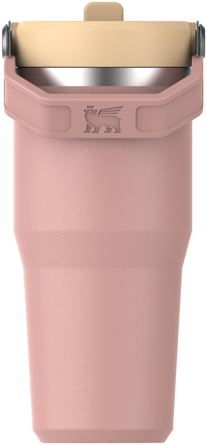 Stylischer Stanley Becher in zartem Peach Rose mit Flip Straw, ideal für kalte Getränke. Praktisches Design mit 0,41 l Fassungsvermögen.