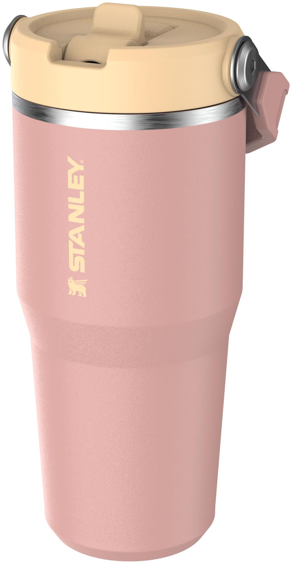 Eleganter Stanley IceFlow Flip Straw Becher in sanftem Peach Rose, perfekt für erfrischende Getränke unterwegs. Fassungsvermögen: 0,41 l.