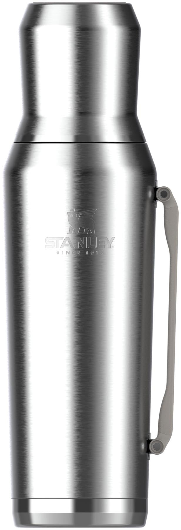 Elegante Stanley Thermosflasche in Edelstahl mit 1,2 l Fassungsvermögen, ideal für heiße und kalte Getränke, in stilvollem Grau.