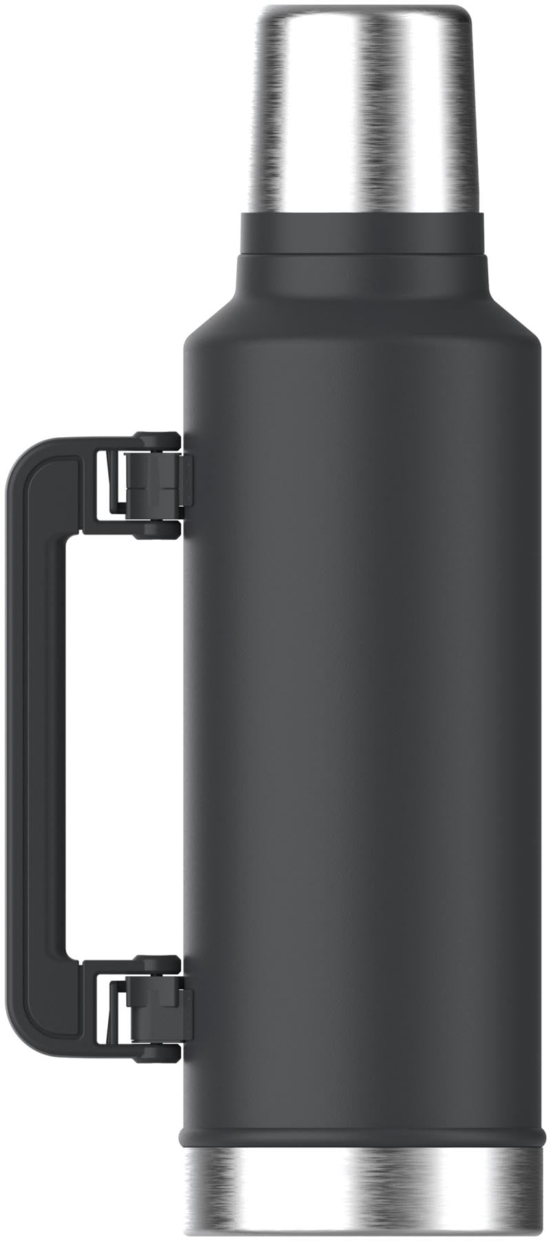 Elegante schwarze Stanley Thermosflasche mit 1,9 l Fassungsvermögen, perfekt für Outdoor-Abenteuer und den täglichen Gebrauch.
