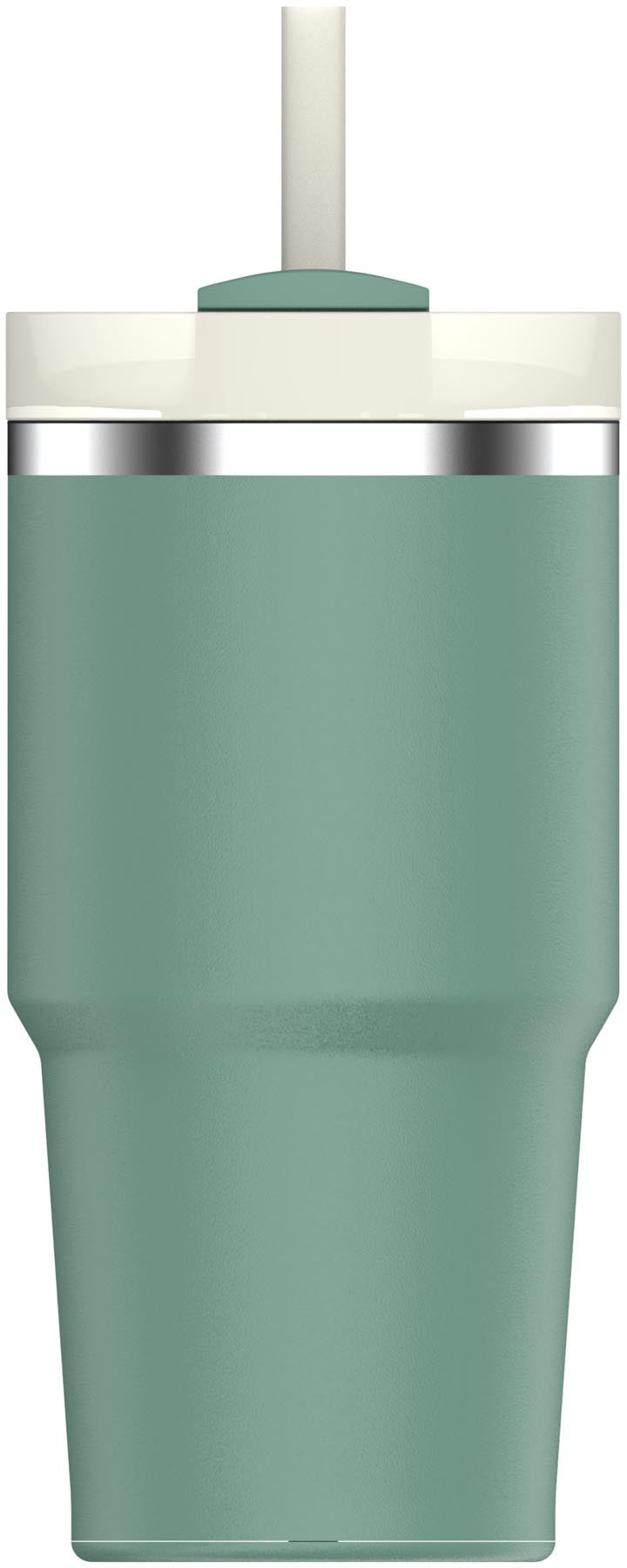Stylische Thermosflasche Quencher FlowState 0.6l in frischem Frühlingsgrün von Stanley, ideal für unterwegs und umweltfreundlich.