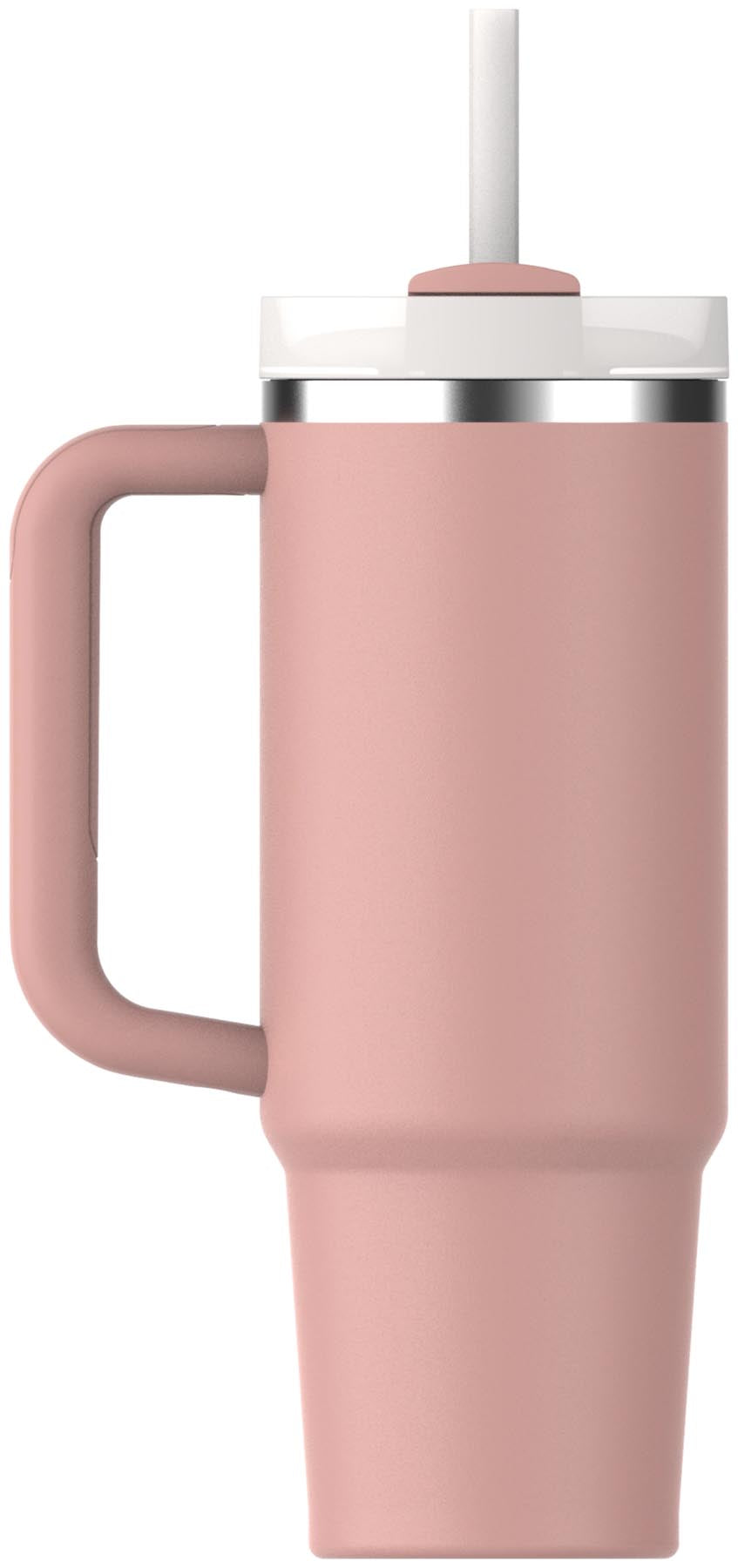 Stylische Stanley Thermosflasche Quencher FlowState 0.89l in der Farbe Peach Rose, ideal für unterwegs und hält Getränke lange warm oder kalt.