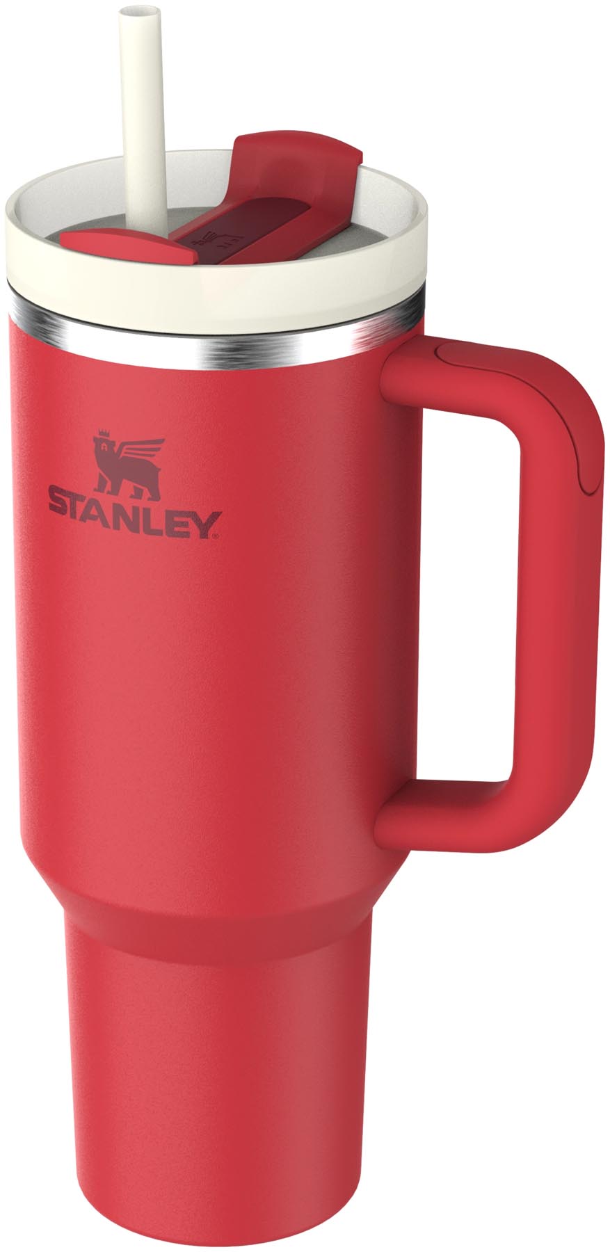 Moderne Stanley Thermosflasche Quencher FlowState 1.18l in Chili Red, perfekt für die Erfrischung bei Outdoor-Aktivitäten und im Alltag.