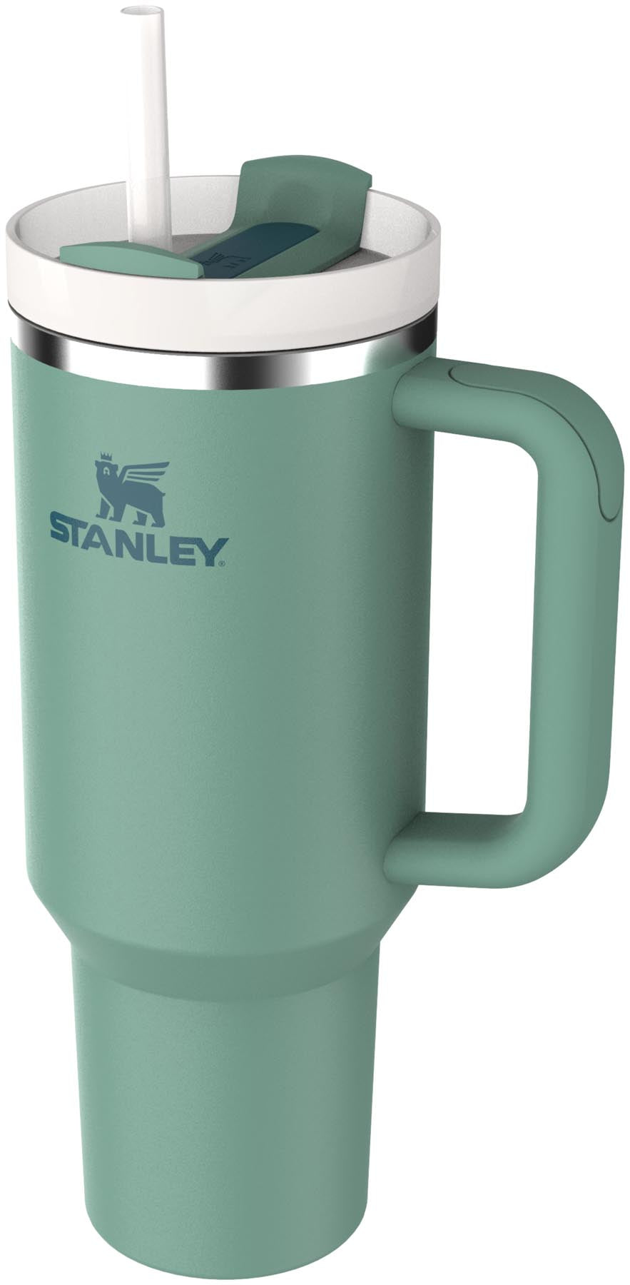 Moderne Stanley Thermosflasche Quencher FlowState 1.18l in lebhaftem Frühlingsgrün, perfekt für kalte und heiße Getränke unterwegs.