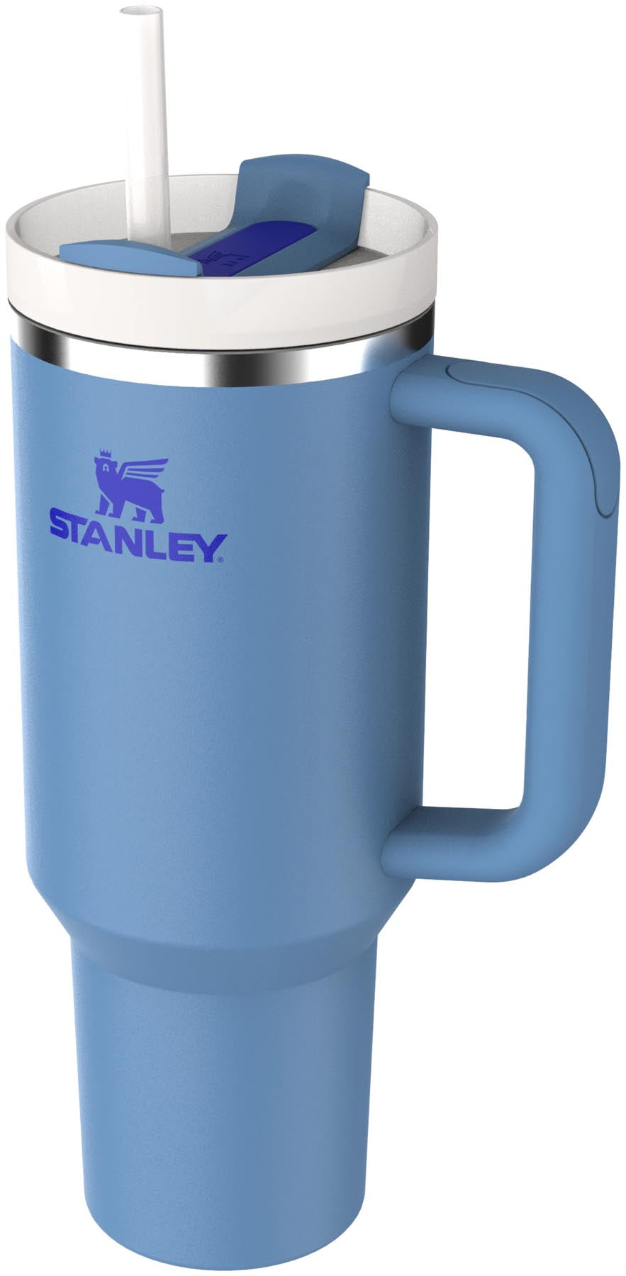 Moderne Stanley Thermosflasche Quencher FlowState 1.18l in strahlendem Himmelblau, perfekt für Erfrischungen unterwegs.