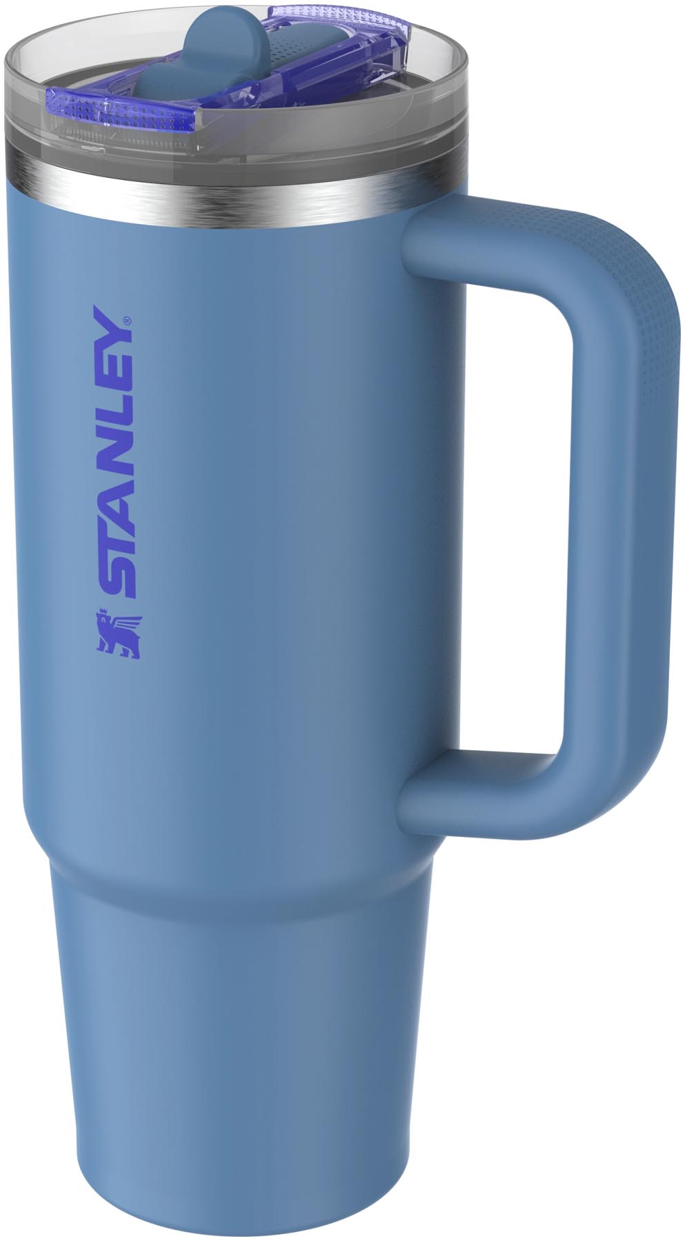 Moderne Stanley Quencher ProTour Thermosflasche in Himmelblau mit praktischem Flip Straw, ideal für Erfrischungen unterwegs.