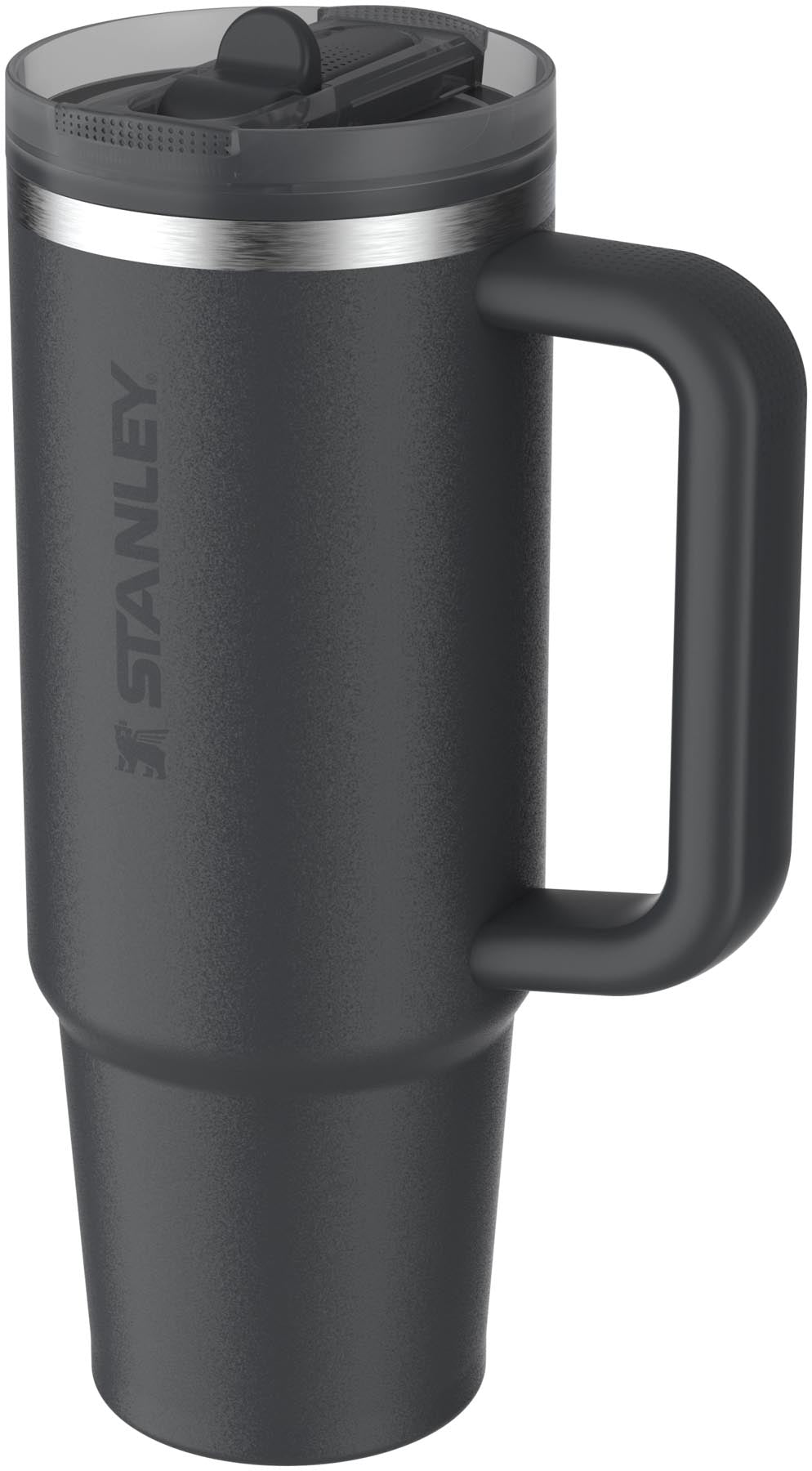 Stylische schwarze Thermosflasche von Stanley mit Flip Straw, 0,89 l, perfekt für aktive Lebensstile und unterwegs.