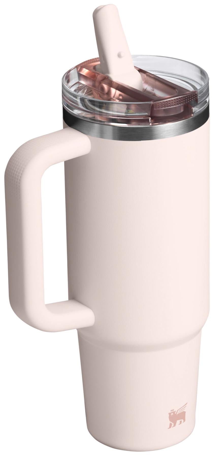 Stylische Thermosflasche Quencher ProTour mit Flip Straw in zartem Roséquarz, ideal für unterwegs und perfekt für kalte Getränke.