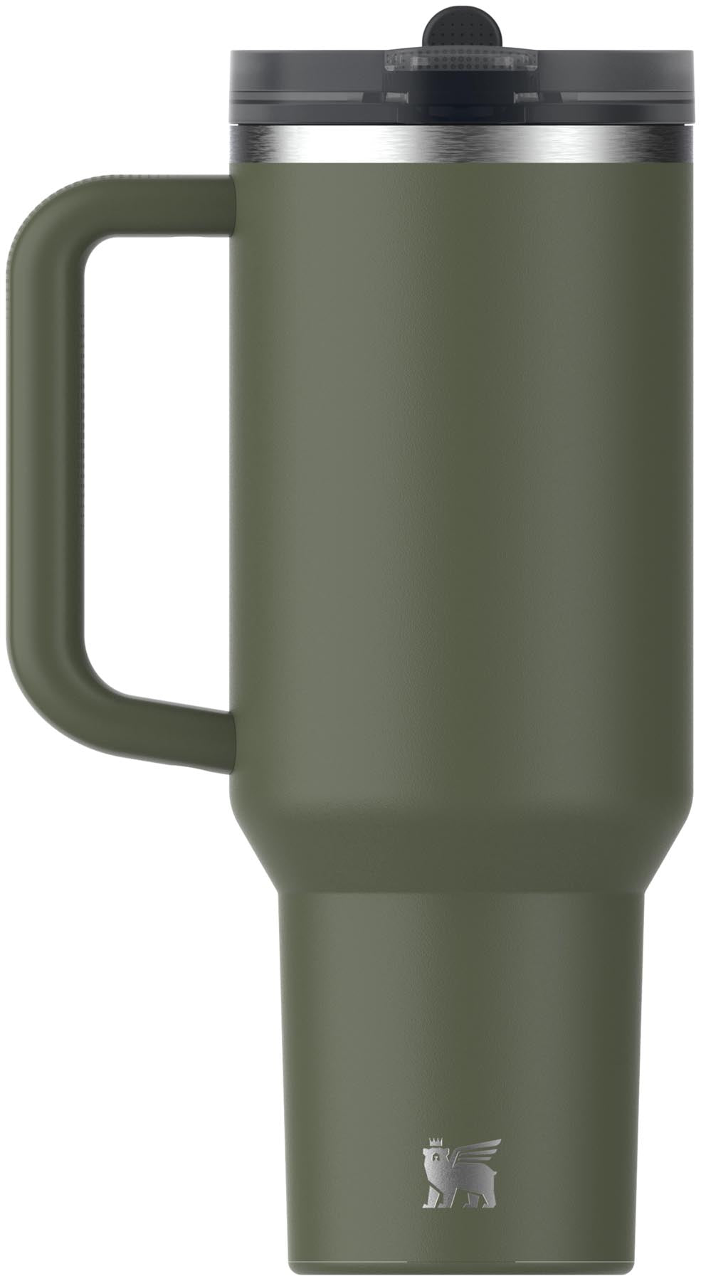Stylische Thermosflasche Quencher ProTour mit Flip Straw in getrocknetem Kieferngrün, ideal für unterwegs und umweltfreundlich.