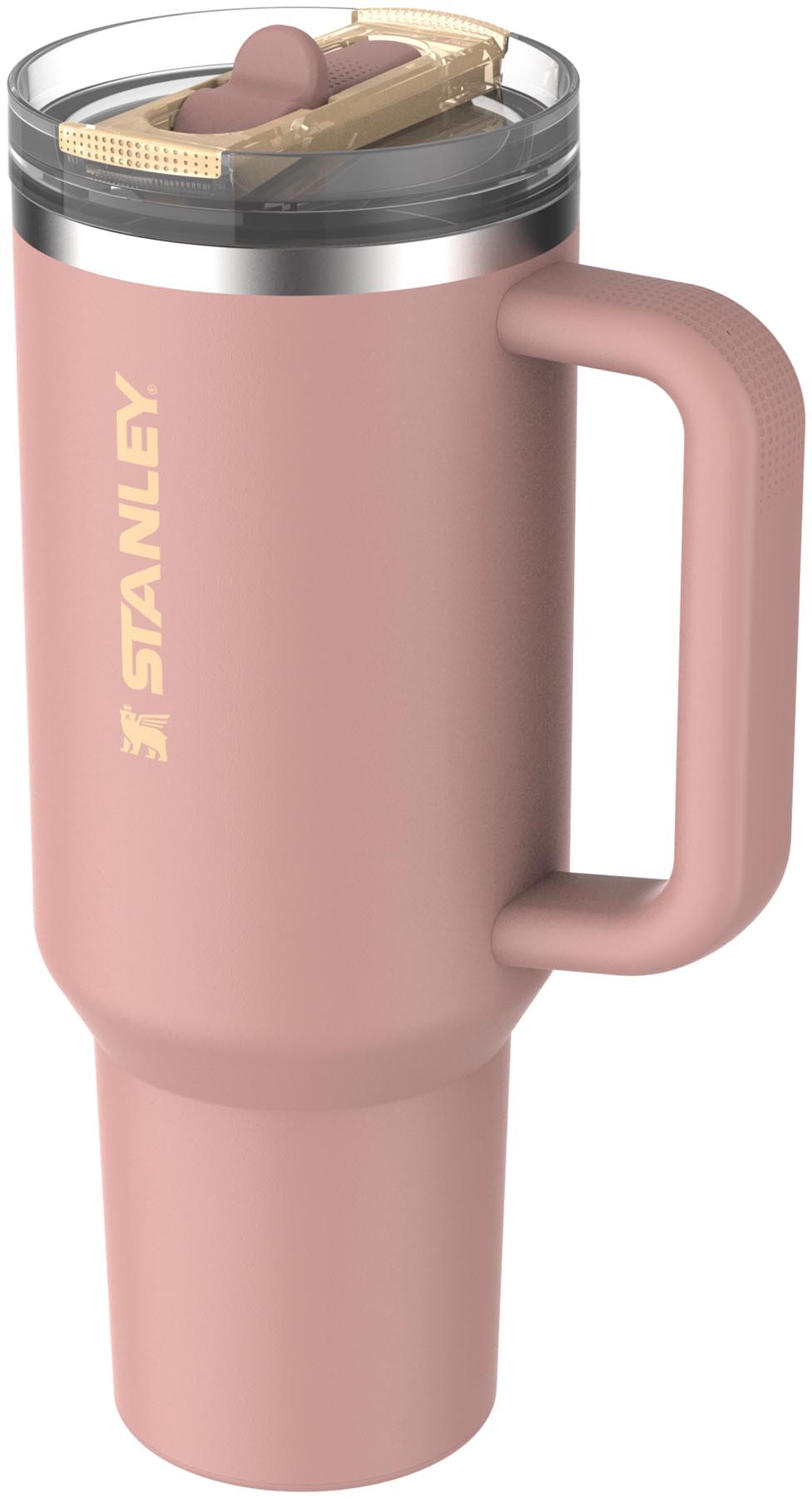 Moderne Stanley Thermosflasche Quencher ProTour mit Flip Straw in Peach Rose, 1.18l, ideal für Erfrischungen unterwegs.