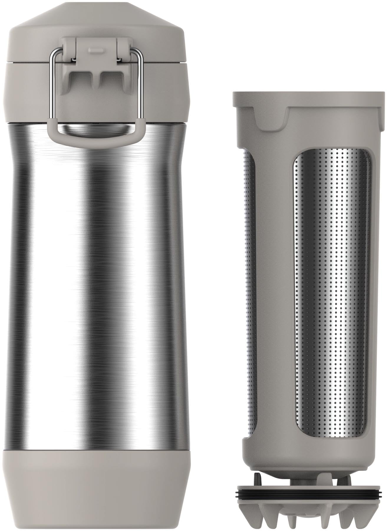 Elegante Stanley Thermosflasche in Edelstahl-Grau, ideal für die Aufbewahrung von Yerba Mate. Perfekt für unterwegs und stilvoll im Design.