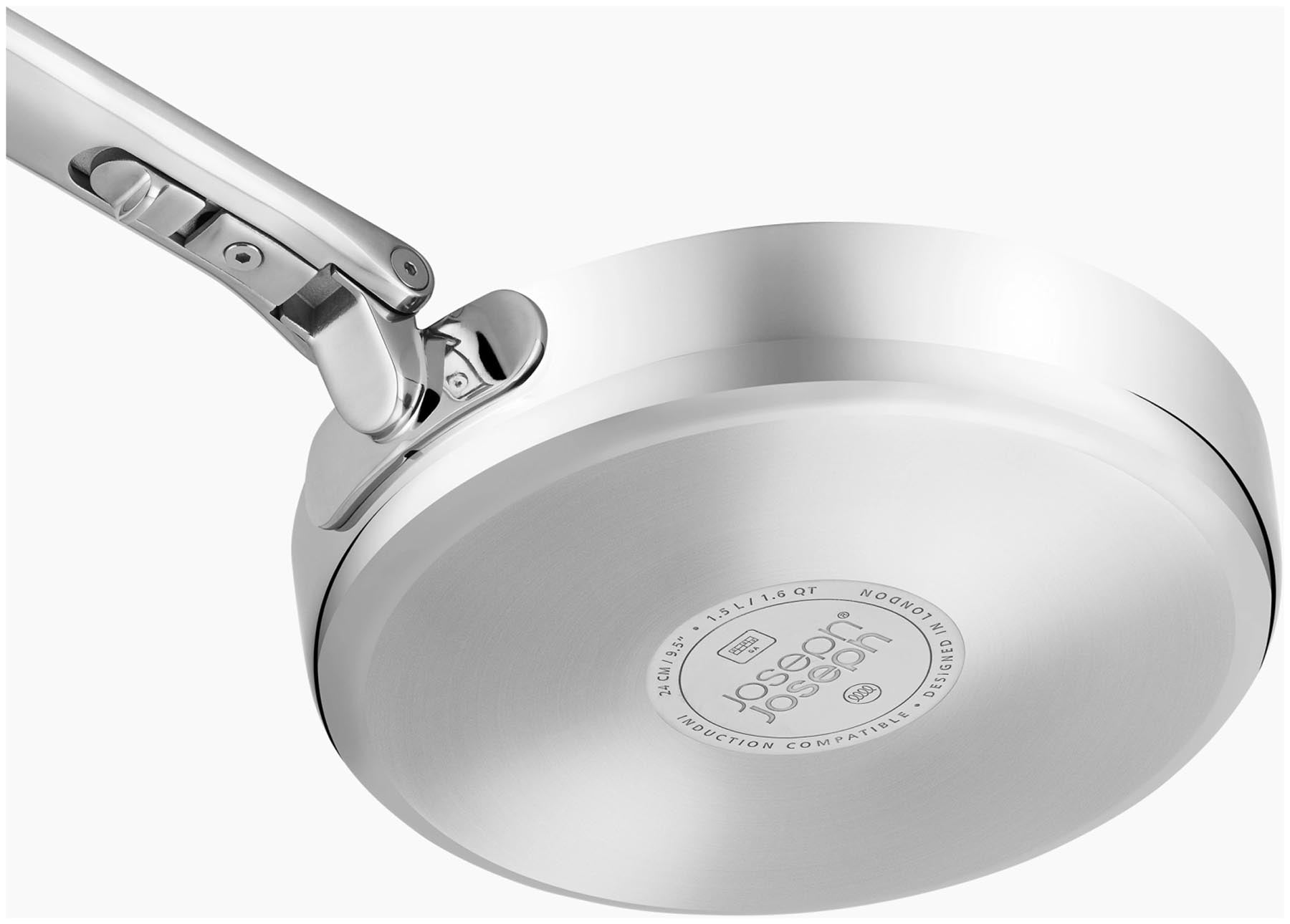 Elegante 24 cm Bratpfanne aus robustem Edelstahl mit praktischem Klappgriff, ideal für effizientes Kochen und ansprechende Präsentation.
