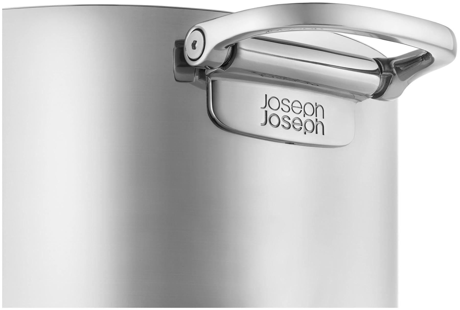 Elegantes 6-teiliges Pfannenset von Joseph Joseph mit klappbaren Griffen, ideal für platzsparende Aufbewahrung und vielfältige Kochanwendungen.