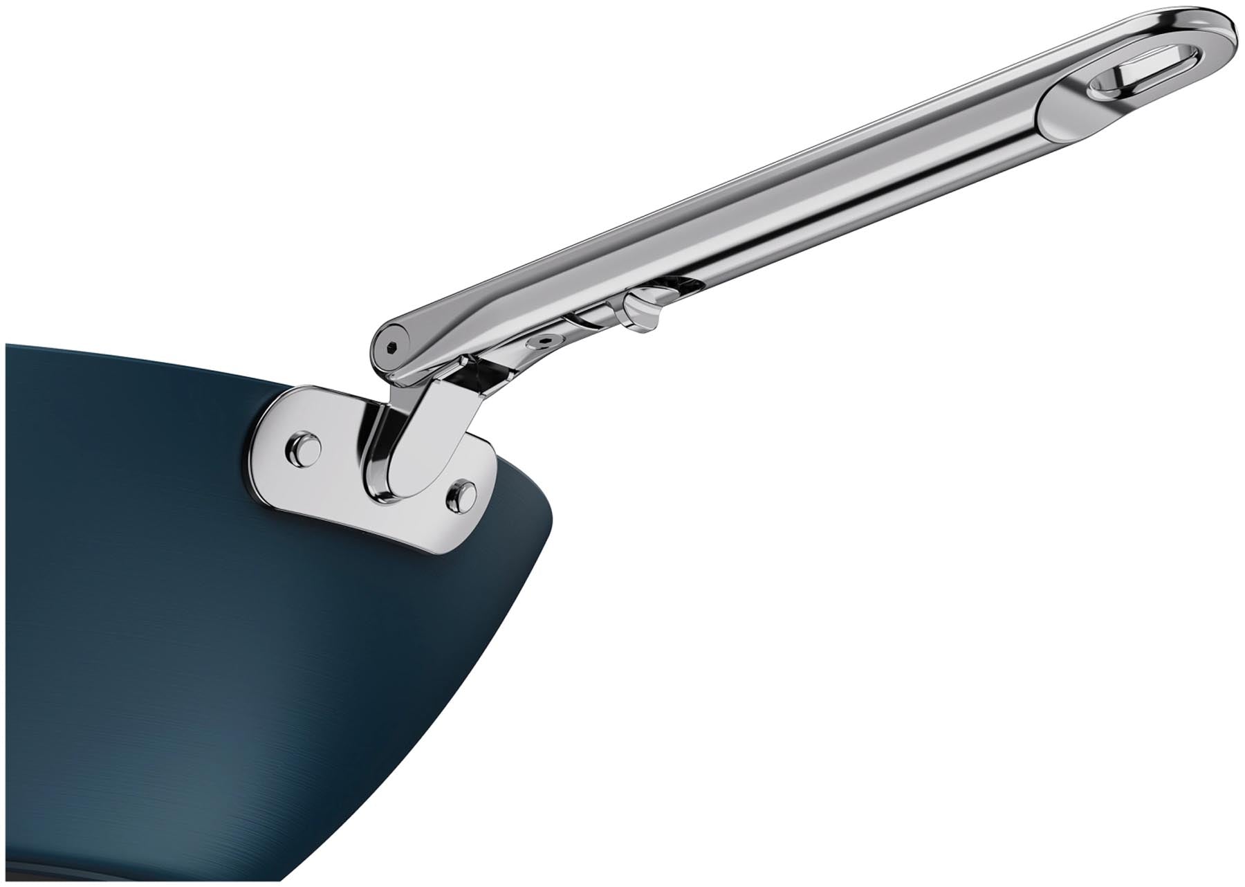 Moderner 32 cm Wok aus hochwertigem Edelstahl von Joseph Joseph, ausgestattet mit einem praktischen Klappgriff und einem antihaftbeschichteten Deckel.