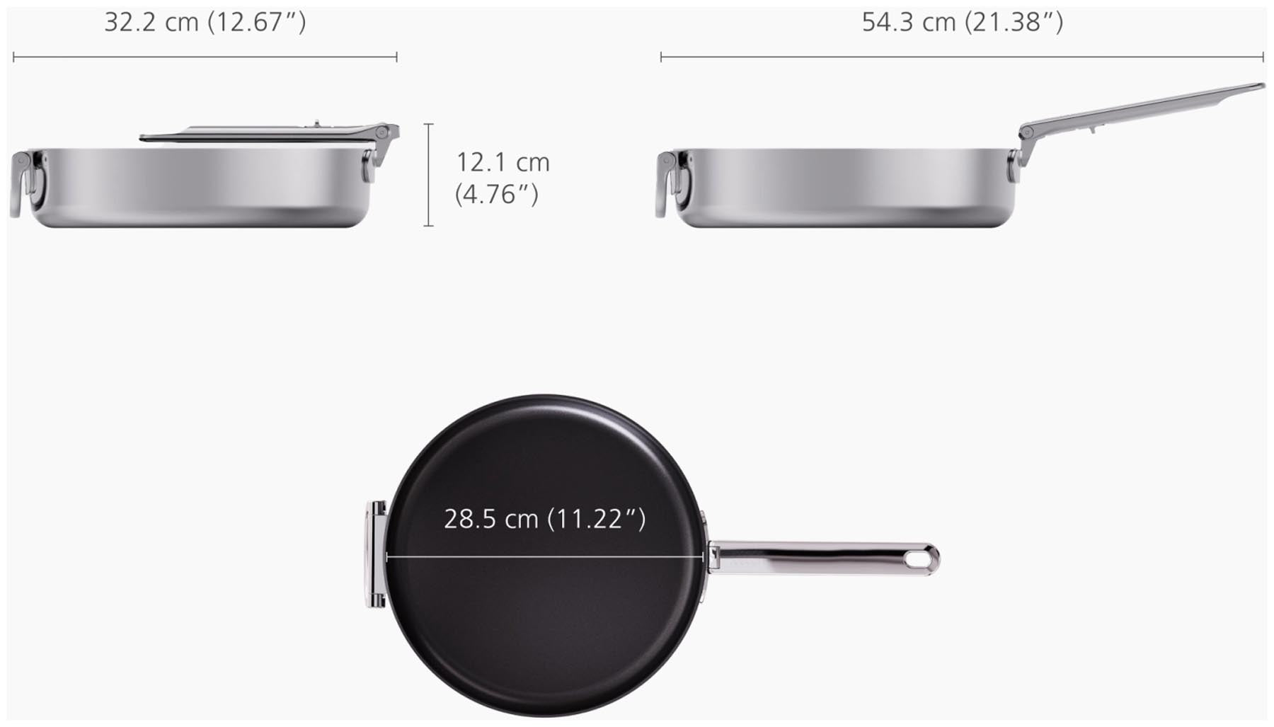 Hochwertige 28 cm Bratpfanne aus Edelstahl mit praktischer Antihaftbeschichtung und klappbarem Griff für einfache Aufbewahrung.