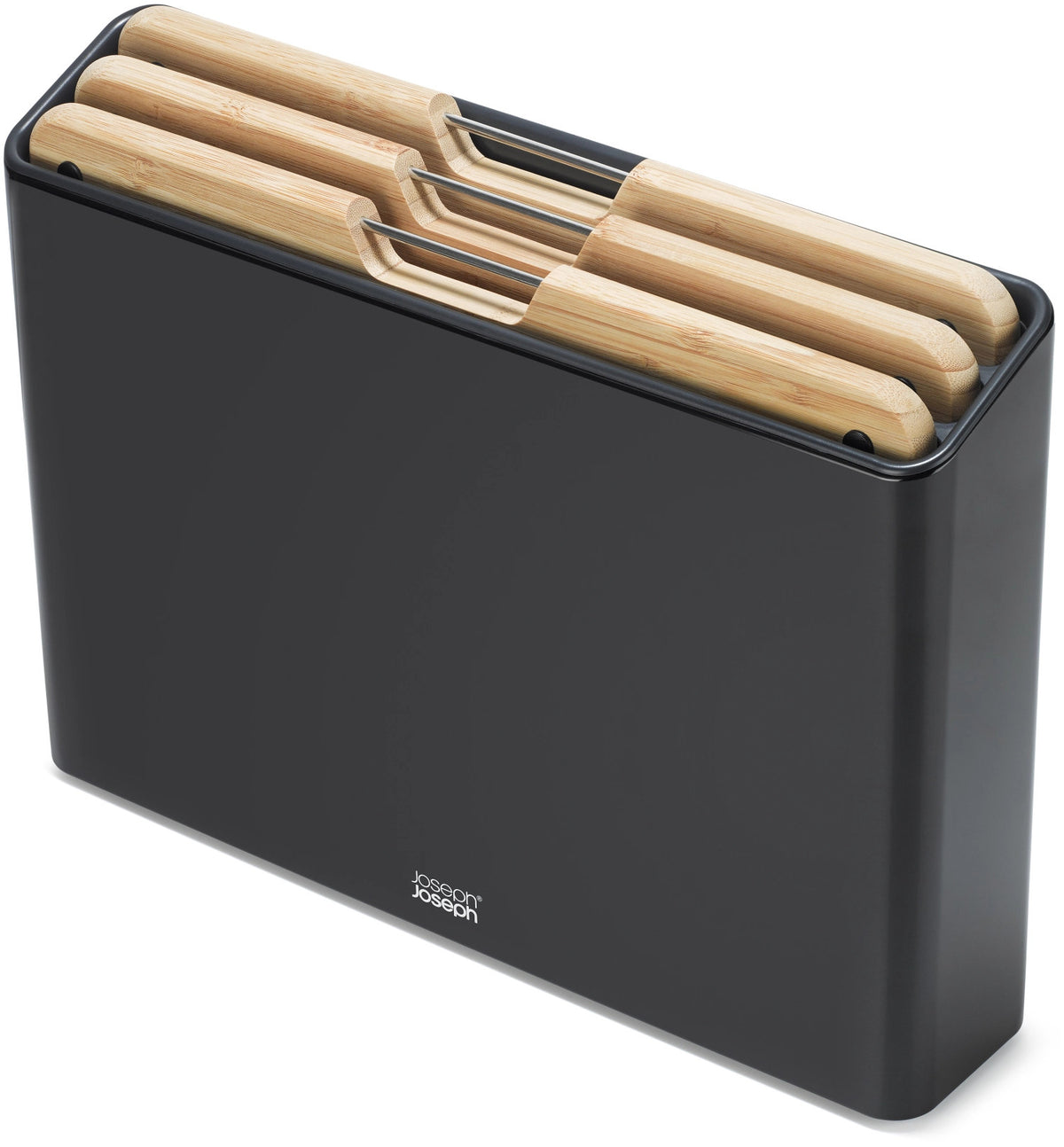 Folio Schneidbrett 3tlg Bambus mit Edelstahl Aufbewahrung in Schwarz präsentiert im Onlineshop von KAQTU Design AG. Schneidbrett ist von Joseph Joseph