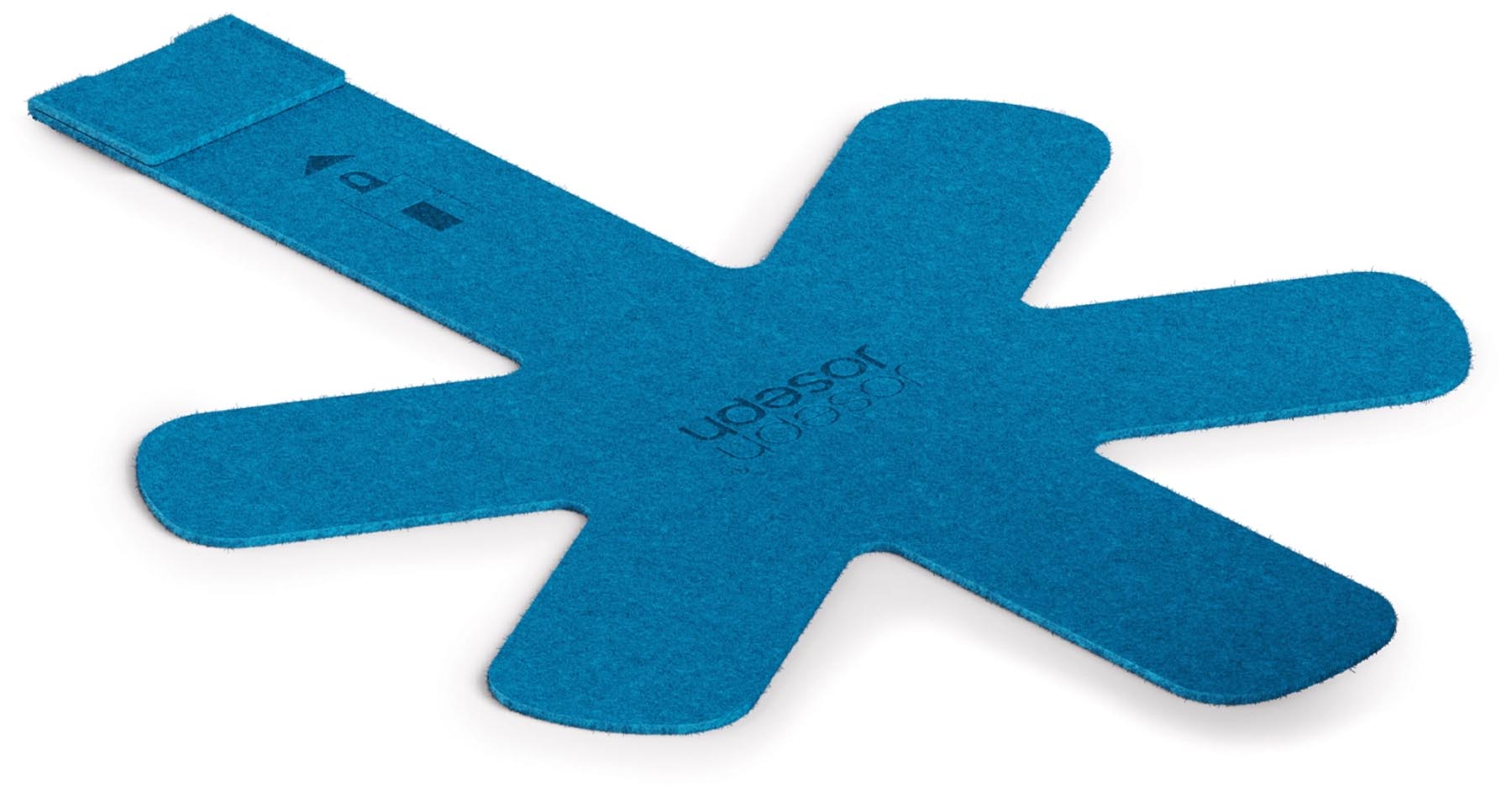 Set aus drei blauen Pfannenschonern von Joseph Joseph mit Griffschutz, ideal zum Schutz von Töpfen und Pfannen vor Beschädigungen.