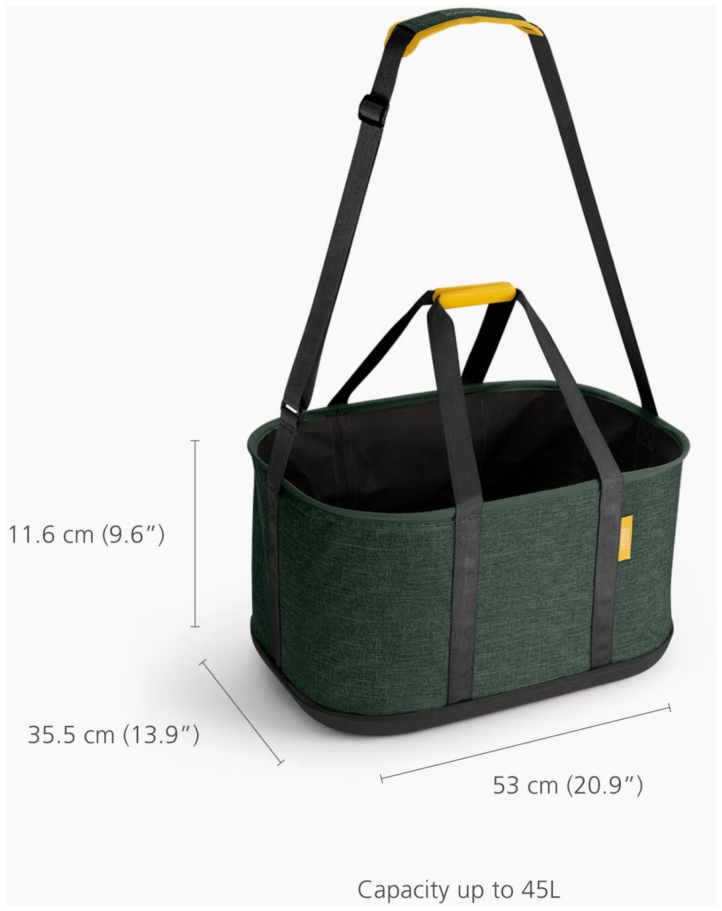 Praktischer, faltbarer Wäschekorb in frischem Grün, 45 l, ideal für den Einsatz im Freien, leicht transportierbar und platzsparend für unterwegs.