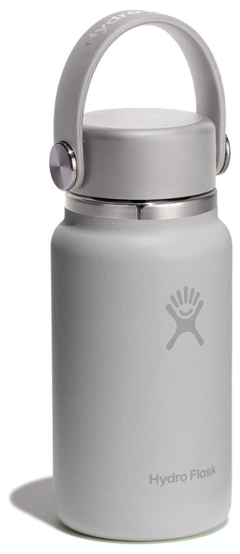 Stylische Hydro Flask Trinkflasche Micro Hydro 200ml in elegantem Birch-Grau, ideal für unterwegs und umweltfreundlich.