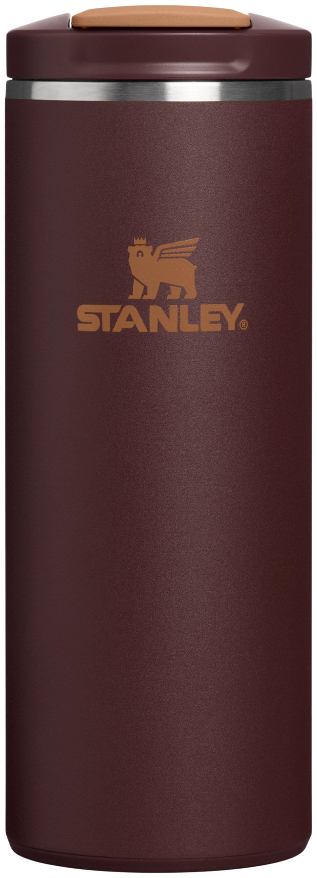 Brauner Thermosbecher Transit FlipTop coffee von Stanley in schlanker, zylindrischer Form
