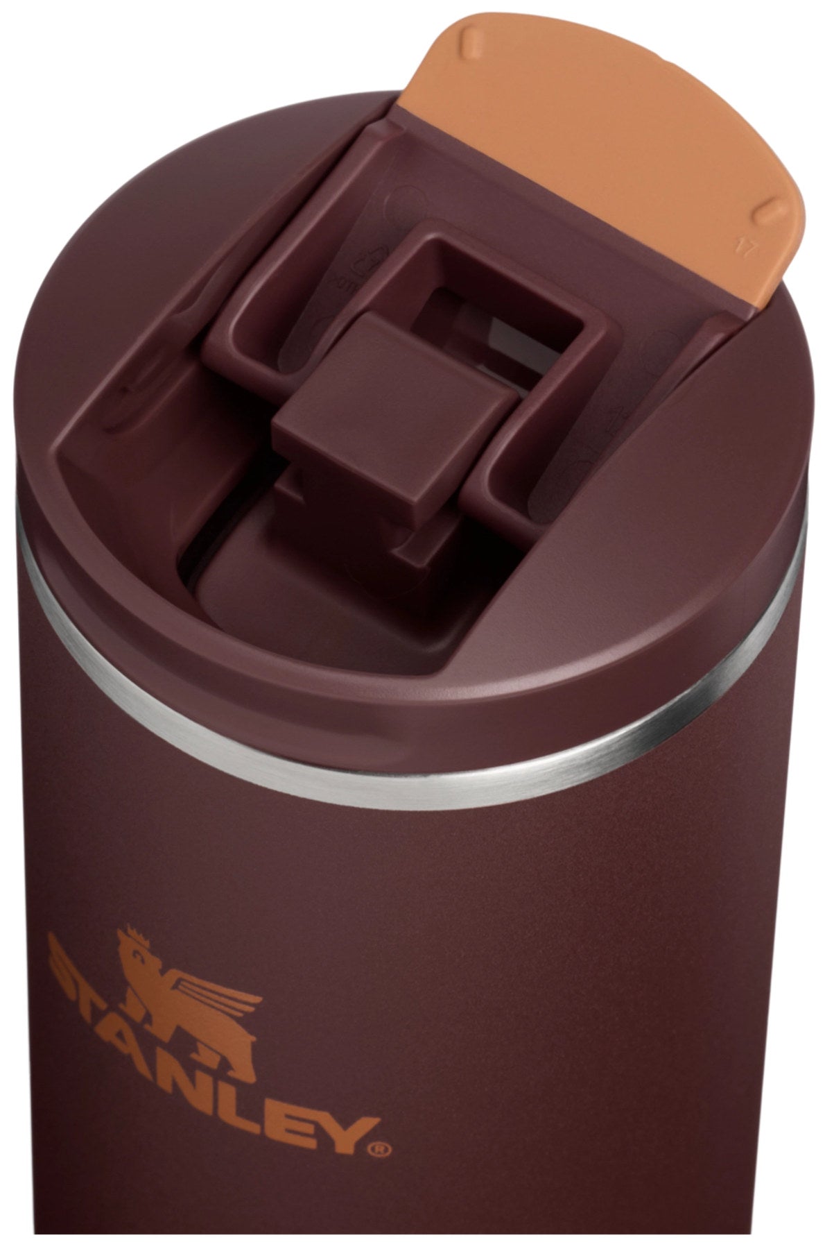 Brauner Thermosbecher Transit FlipTop coffee von Stanley in schlanker, zylindrischer Form