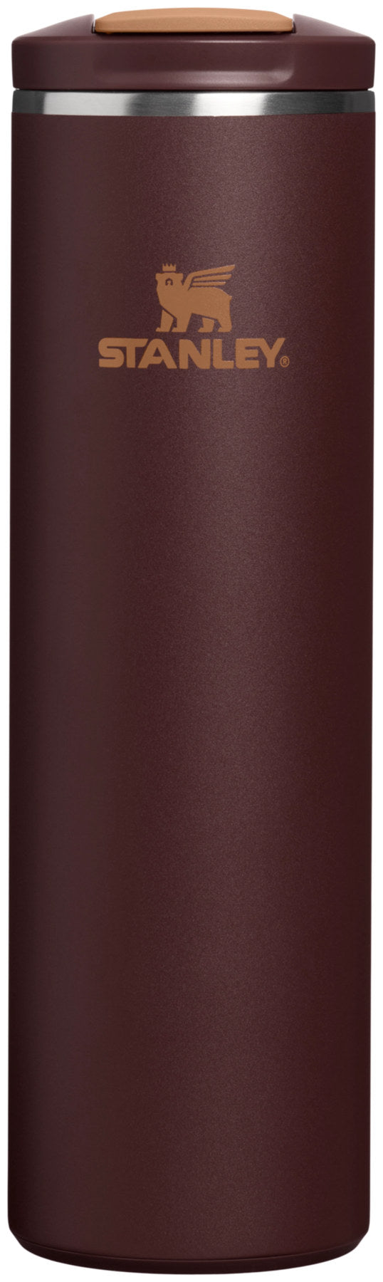 Brauner Stanley Transit FlipTop Becher coffee, schlanke Thermosflasche in Becherform