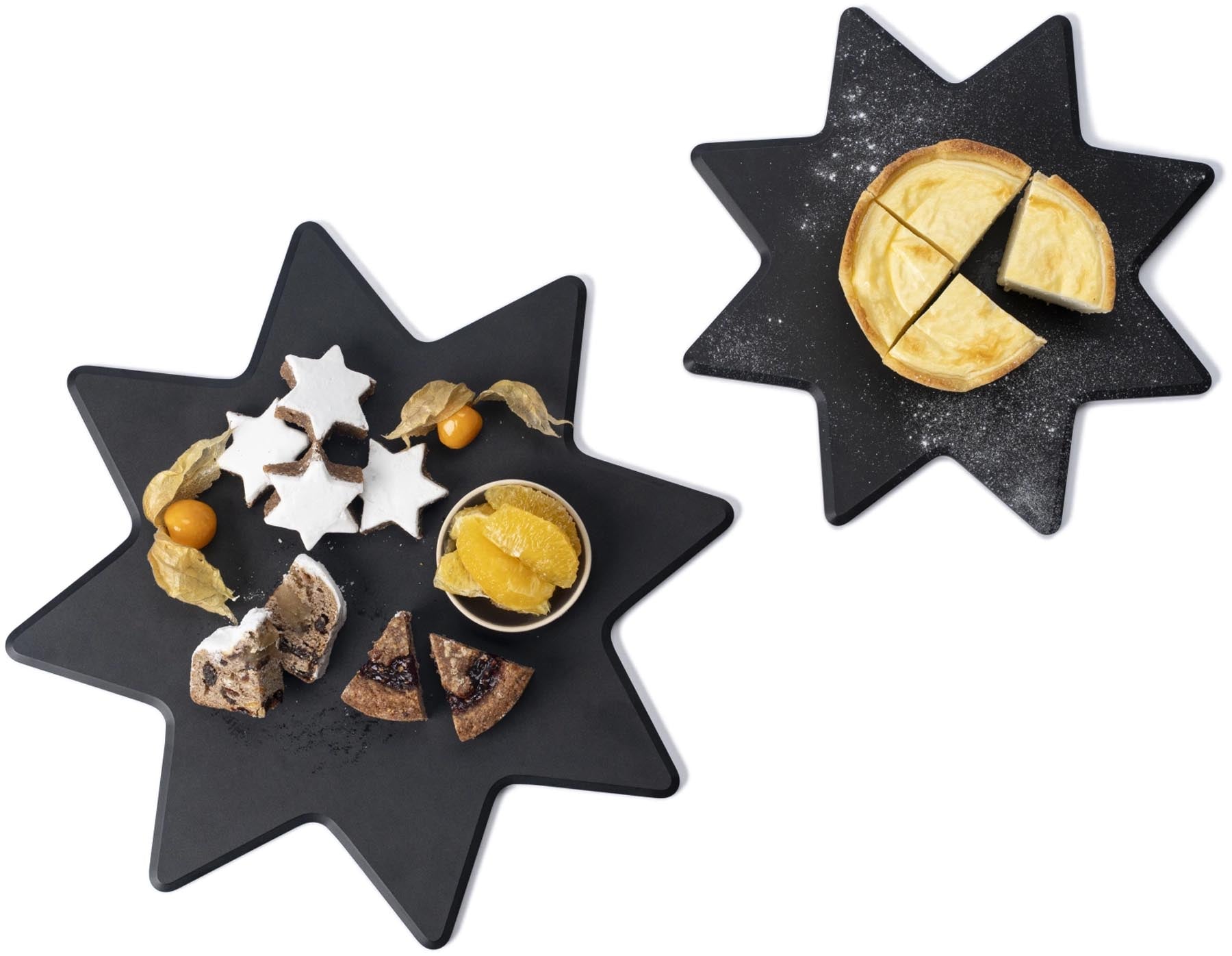 Schwarzes Sternservierbrett aus robustem Duracore, perfekt für kreative Präsentationen und stilvolles Servieren von Snacks und Vorspeisen.