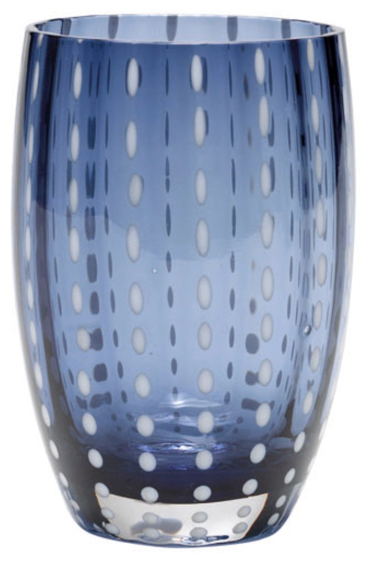 Blauer Glasbecher 'Perle' von Zafferano mit Spiralmuster aus in Masse gefärbtem Glas, mundgeblasen, Fassungsvermögen 32cl.