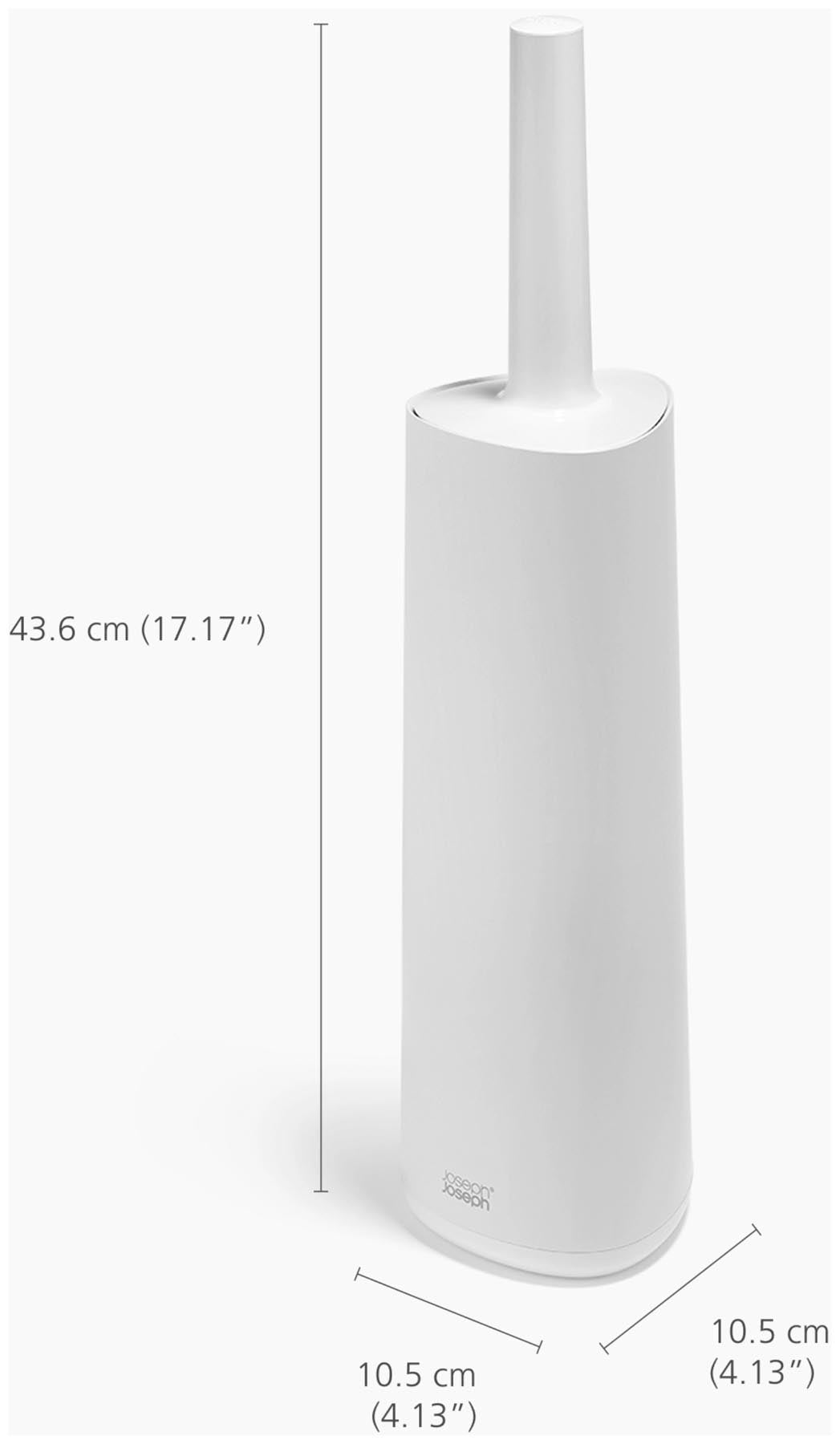 Elegante weiße Toilettenbürste Flex 360 von Joseph Joseph, designed für effektive Reinigung und stilvolle Badezimmergestaltung.