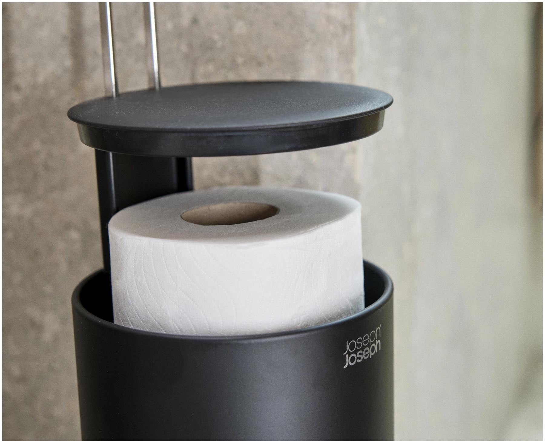 Stylischer Toilettenpapierhalter in Schwarz von Joseph Joseph, der praktischen Komfort mit einem zeitgemäßen Look für Ihr Badezimmer kombiniert.