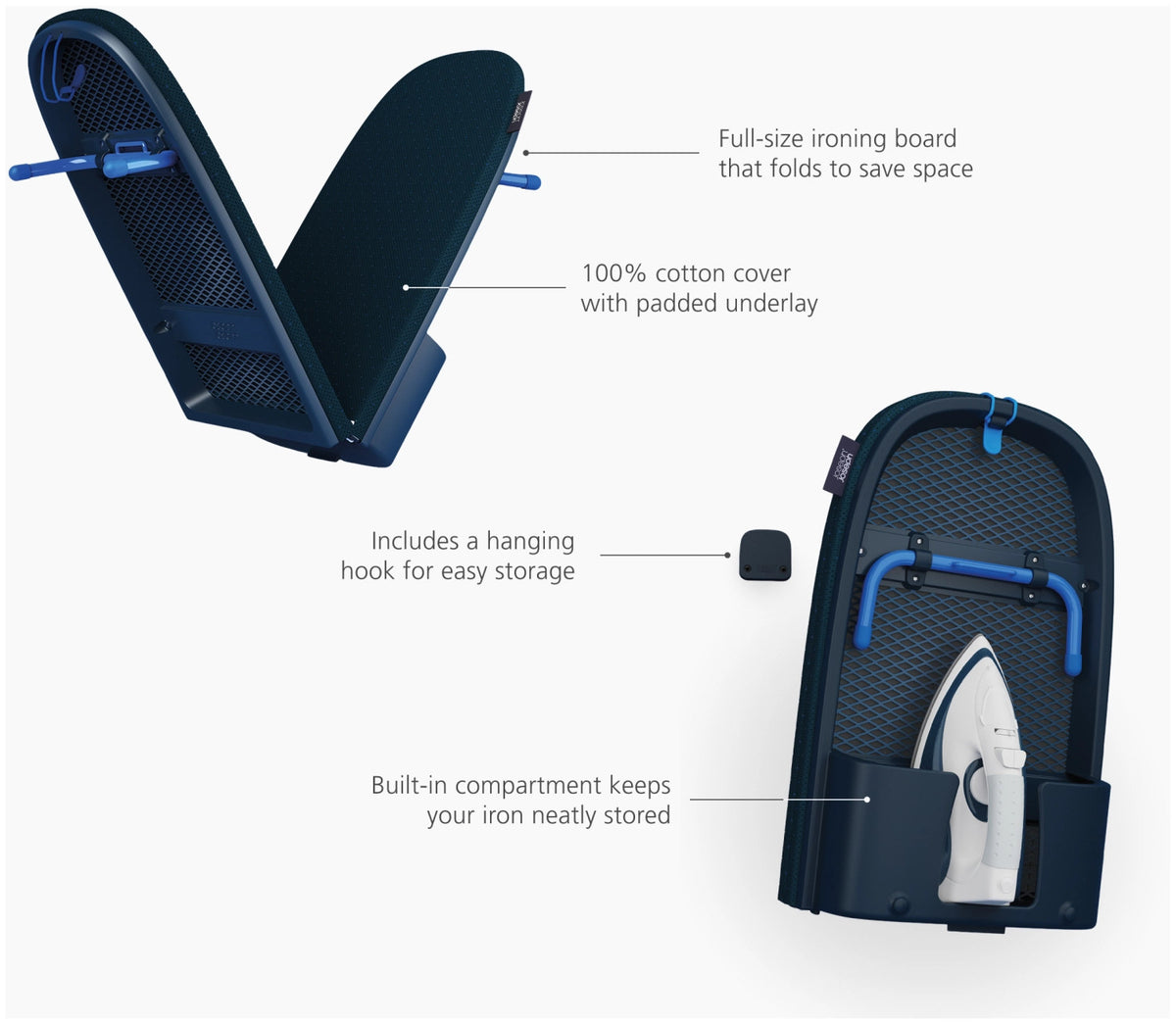 Pocket Max Plus Bügelbrett schwarz blau in Blau präsentiert im Onlineshop von KAQTU Design AG. Schneidbrett ist von Joseph Joseph