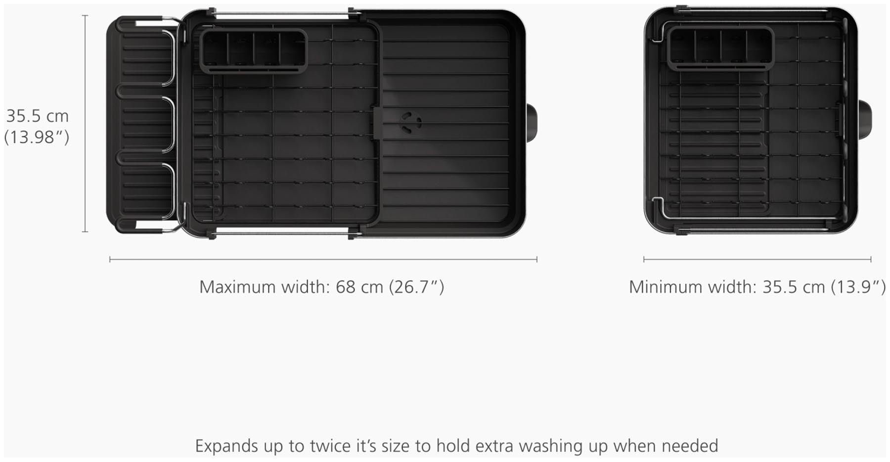 Eleganter Geschirrabtropfständer Extend Steel Plus in Schwarz von Joseph Joseph, ideal für effizientes Abtropfen und modernes Küchendesign.