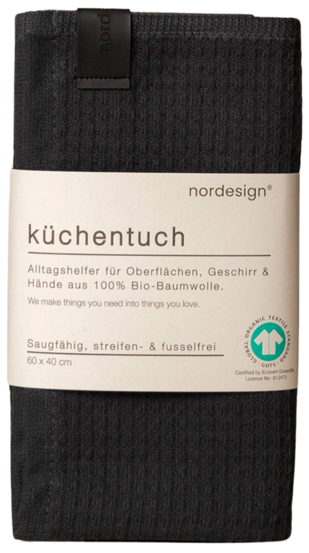 Schwarzes Küchentuch Urban Clay aus Baumwolle, rechteckig, mit Label und Aufhänger