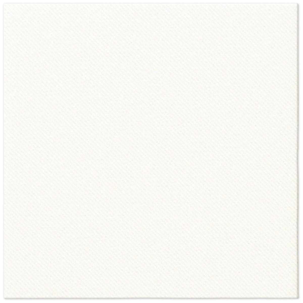 Weisse Papierservietten von PAW im Format 40x40cm, unifarben gestaltet, zwölf Stück gestapelt für den Dinnertisch abgebildet.