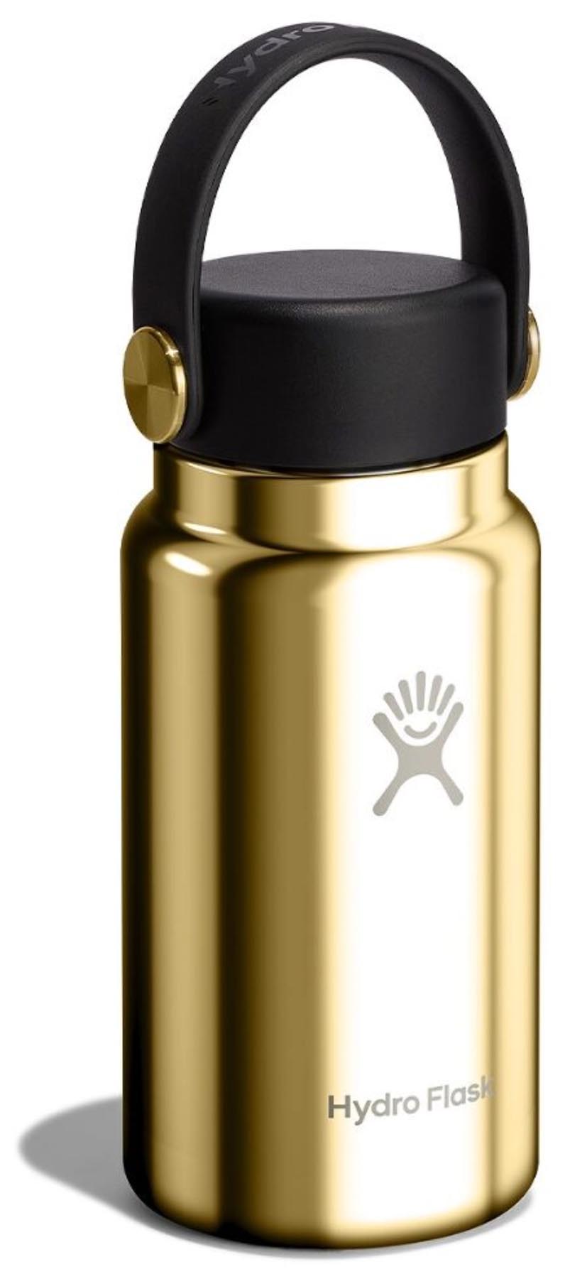 Stilvolle goldene Hydro Flask Micro Hydro Trinkflasche (200ml) – perfekt für unterwegs, hält Getränke frisch und ist leicht zu transportieren.
