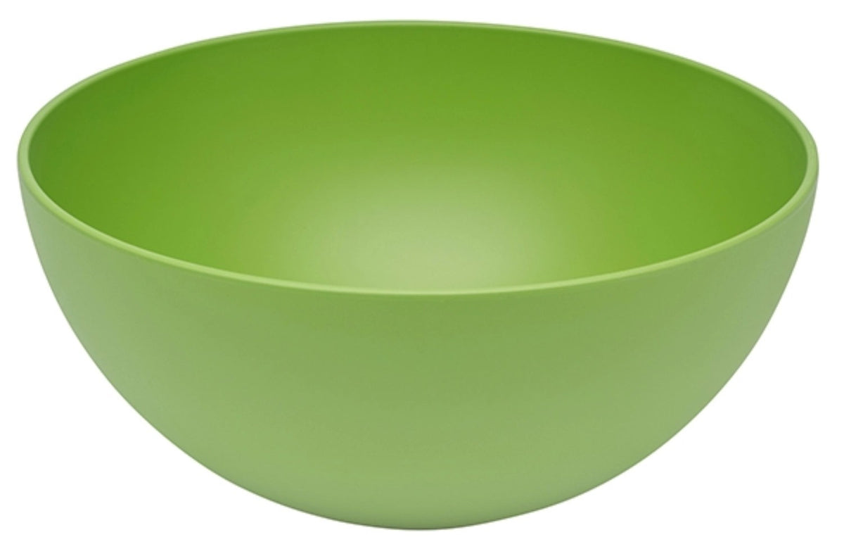 Grüne runde Schüssel aus Biopolymer-Material, Durchmesser ca. 30 cm, mit glatter Oberfläche und schlichter, zeitloser Form.