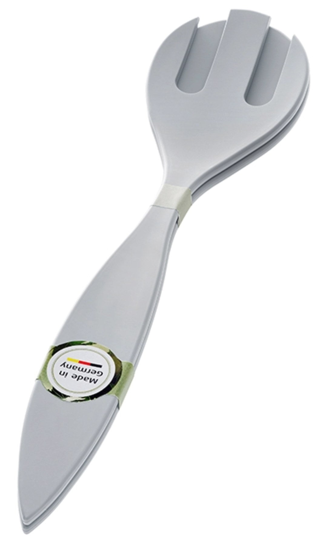 Salatbesteck aus Biopolymer in Silber, bestehend aus Löffel und Gabel mit organischer Form, Grösse 30.3 x 7 x 4.4 cm, von MAGU.