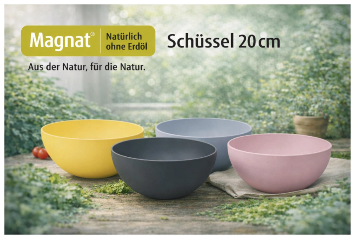 Silberfarbene Schüssel aus Biopolymer-Naturmaterial von MAGU, rund geformt, Durchmesser 19.8 cm, Höhe 8.9 cm, glatte Oberfläche.