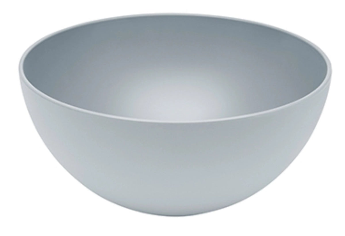 Silberfarbene Schüssel aus Biopolymer-Material mit klarer, runder Form, Grösse 16x16x7cm, produziert von MAGU für Küche und Tisch.