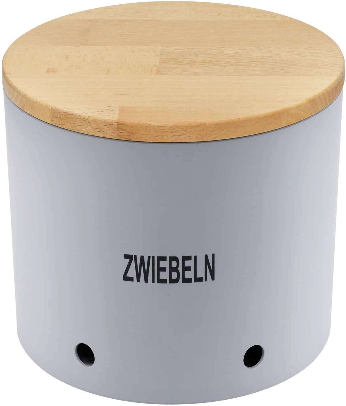 Zwiebeltopf aus Biopolymer in Silber mit Holzdeckel, Masse 20.2 x 20.2 x 15.2 cm, MAGU Aufbewahrungsbehälter für die Küche.