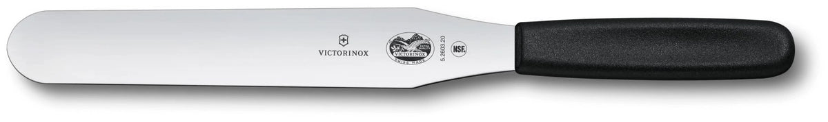 Schwarzer flexibler Spachtel von Victorinox mit rutschfestem Griff und dünner, biegsamer Klinge, Länge 31cm, zum Verstreichen von Zuckerguss.