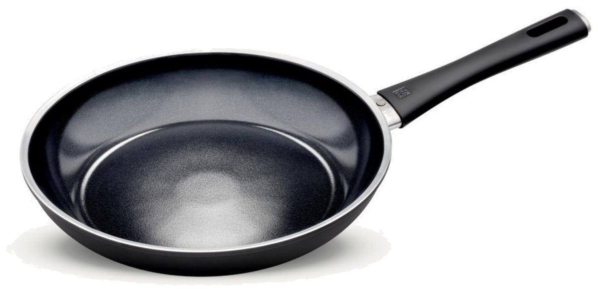 Schwarze Bratpfanne aus Aluminium mit Keramikbeschichtung, rundem Boden und Griff, Modell Lumotion 28cm von Zwilling