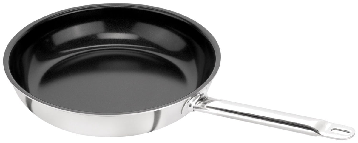 Zwilling Pro Bratpfanne 28 cm aus Edelstahl mit keramischer Antihaftbeschichtung, rundem Boden und langem Griff, Ansicht von oben.
