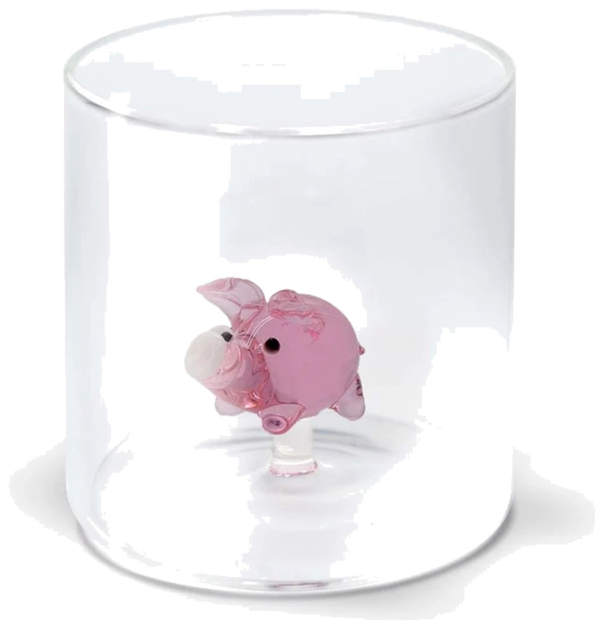 Transparente Glaskaraffe aus Borosilikat mit 250 ml Fassungsvermögen und aufgedrucktem Schweinchen-Dekor, quadratische Form von Easy Life.