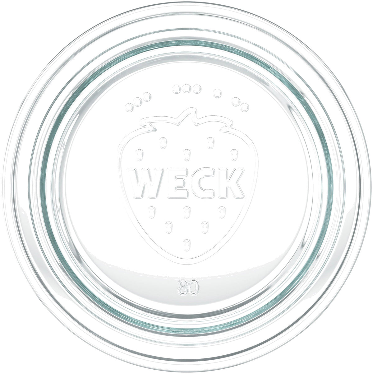 Drei transparente Weck Glasdeckel mit Erdbeermotiv, runde Deckel aus Glas für Einmachgläser
