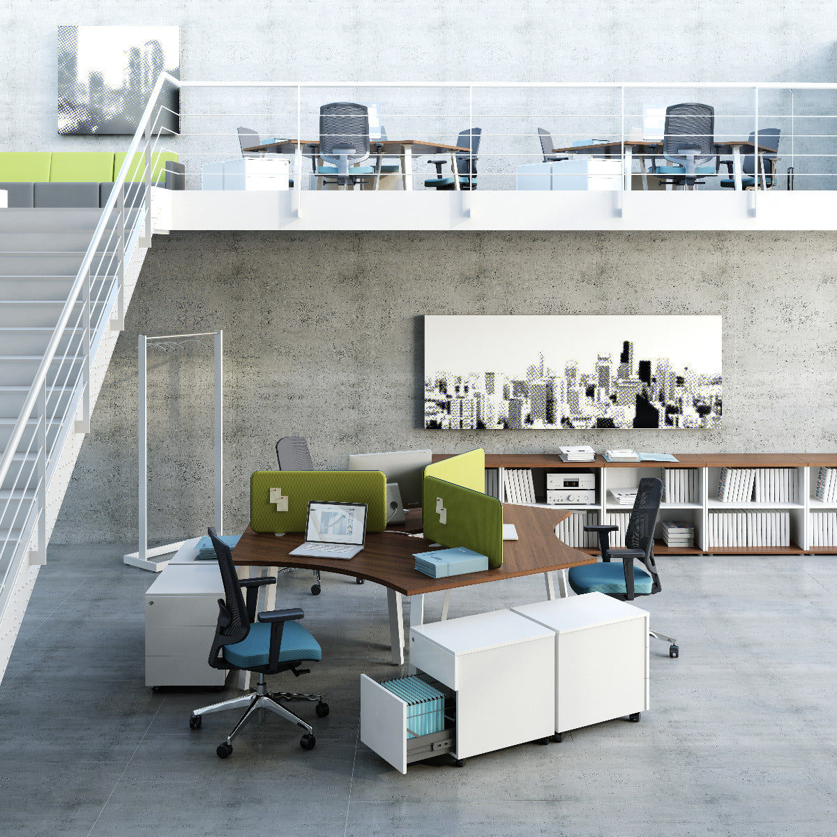 Eleganter MDD Ogi A BAG10 Schreibtisch, perfekt für kreative Arbeitsumgebungen, kombiniert Funktionalität mit ästhetischem Flair.